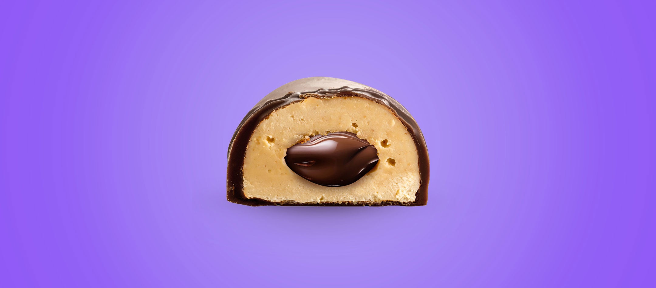 Cutaway view of SNCK Choco Shot Bar on a purple background